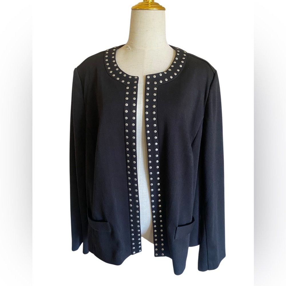 Fashion Bug Blazer Studded Black Collarless Open Front